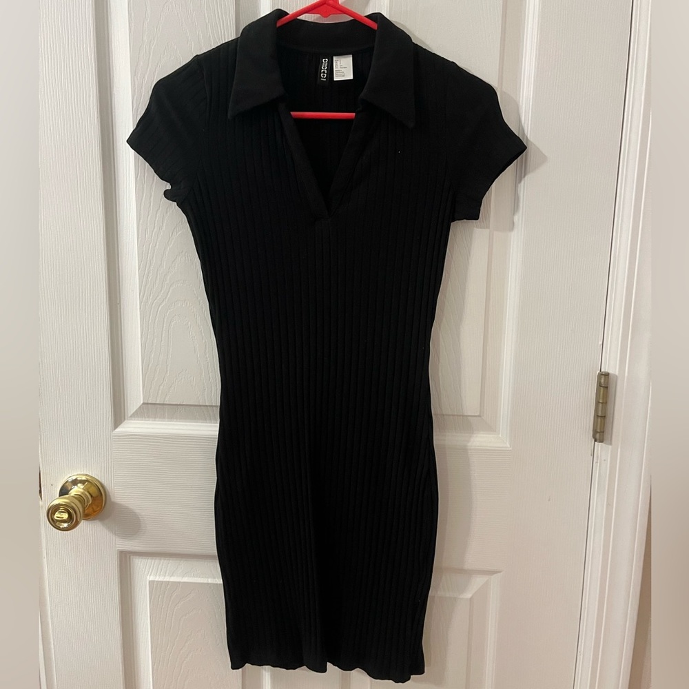 Divided Black Ribbed Dress